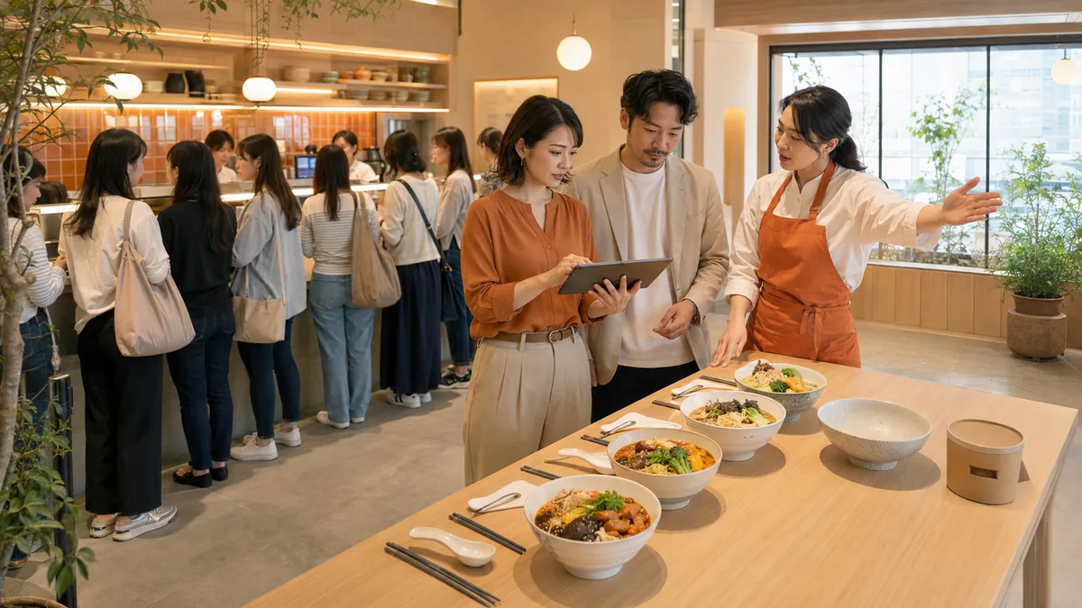 日本市場向けの商品と店舗体験を確認するチーム